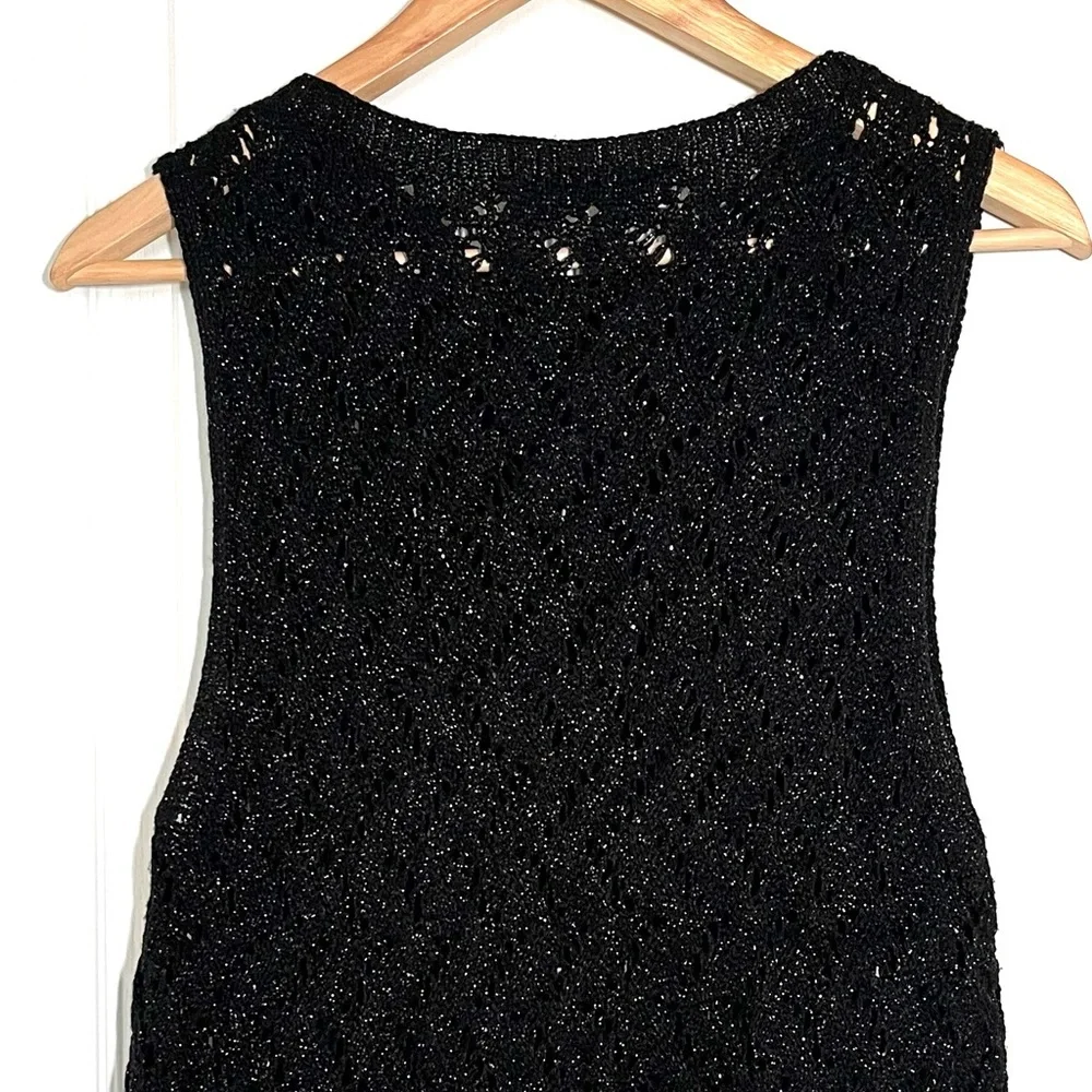 Zara Black Crochet Knit Fringe Hem Top Metallic Thread Festival Wear Boho Chic - Picture 3 of 9